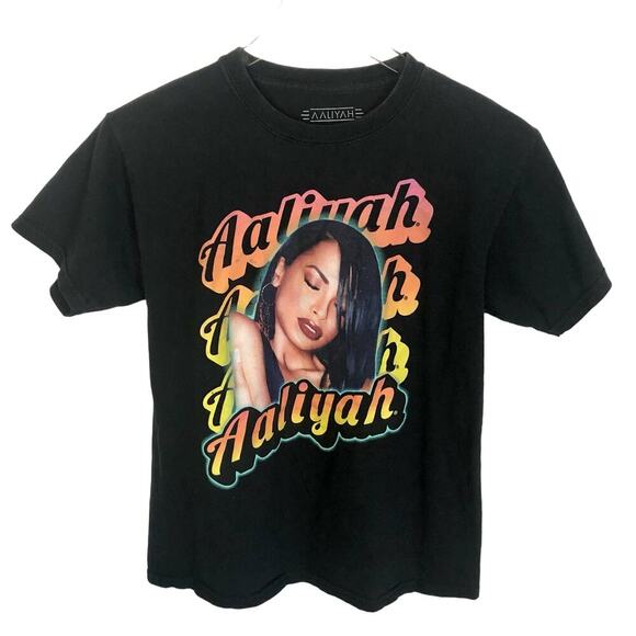 Vintage Aaliyah T-shirt Black Short Sleeve R&B Rap Hip Hop Juniors Size 13/14 - Picture 1 of 6